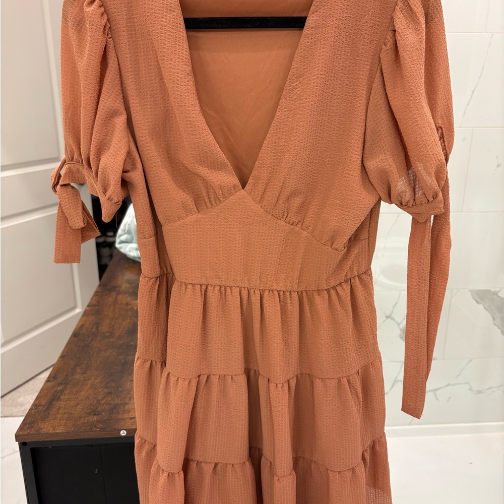 Altar'd State Terracotta Mini Dress with Puff Sleeves